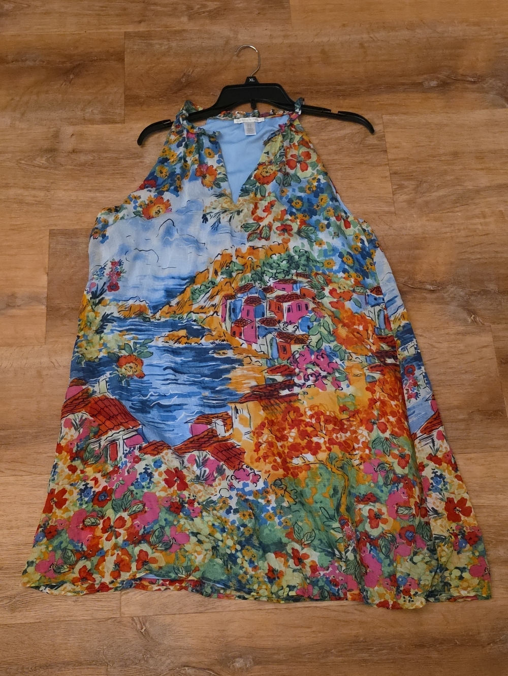 London Times Light Blue Lined Floral Trim Dress